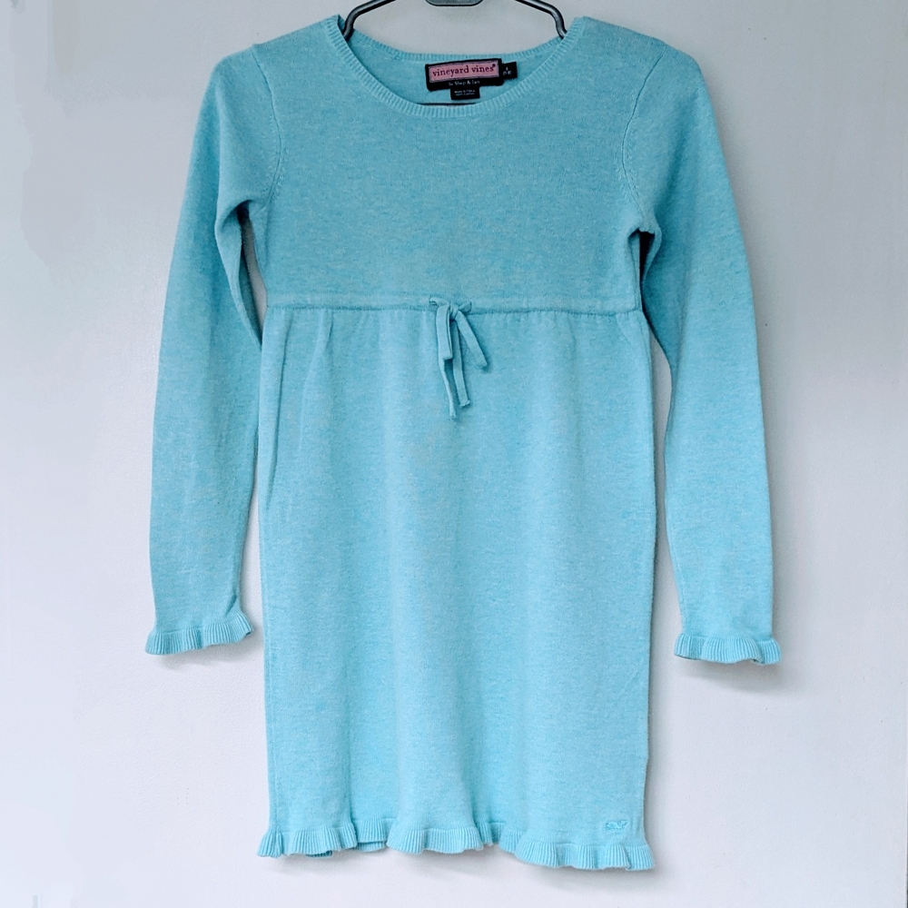 Vineyard Vines Light Blue Long-Sleeve Kids Cotton Dress for Age 7-8 girls dress